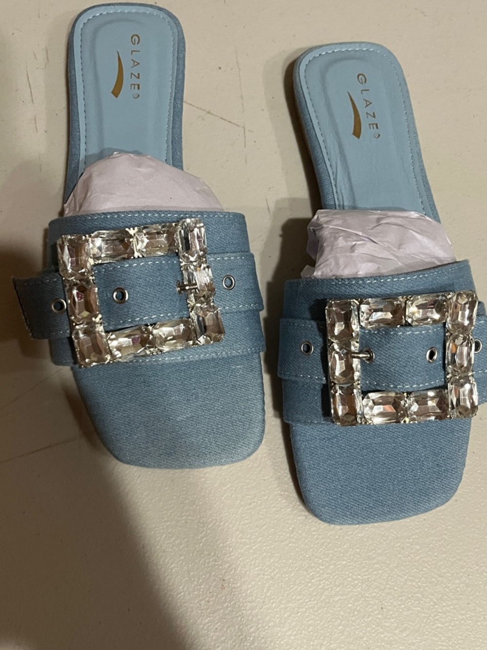 Glaze Women's Powder Blue Jeweled Buckle Slide Size 8 New